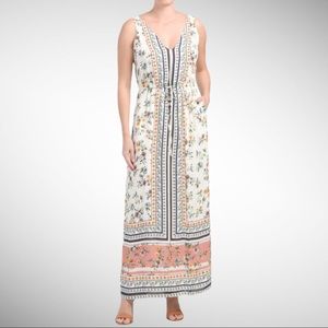 LUCKY Brand Multi Color Boho Floral Pattern Pocketed Lined Maxi Dress